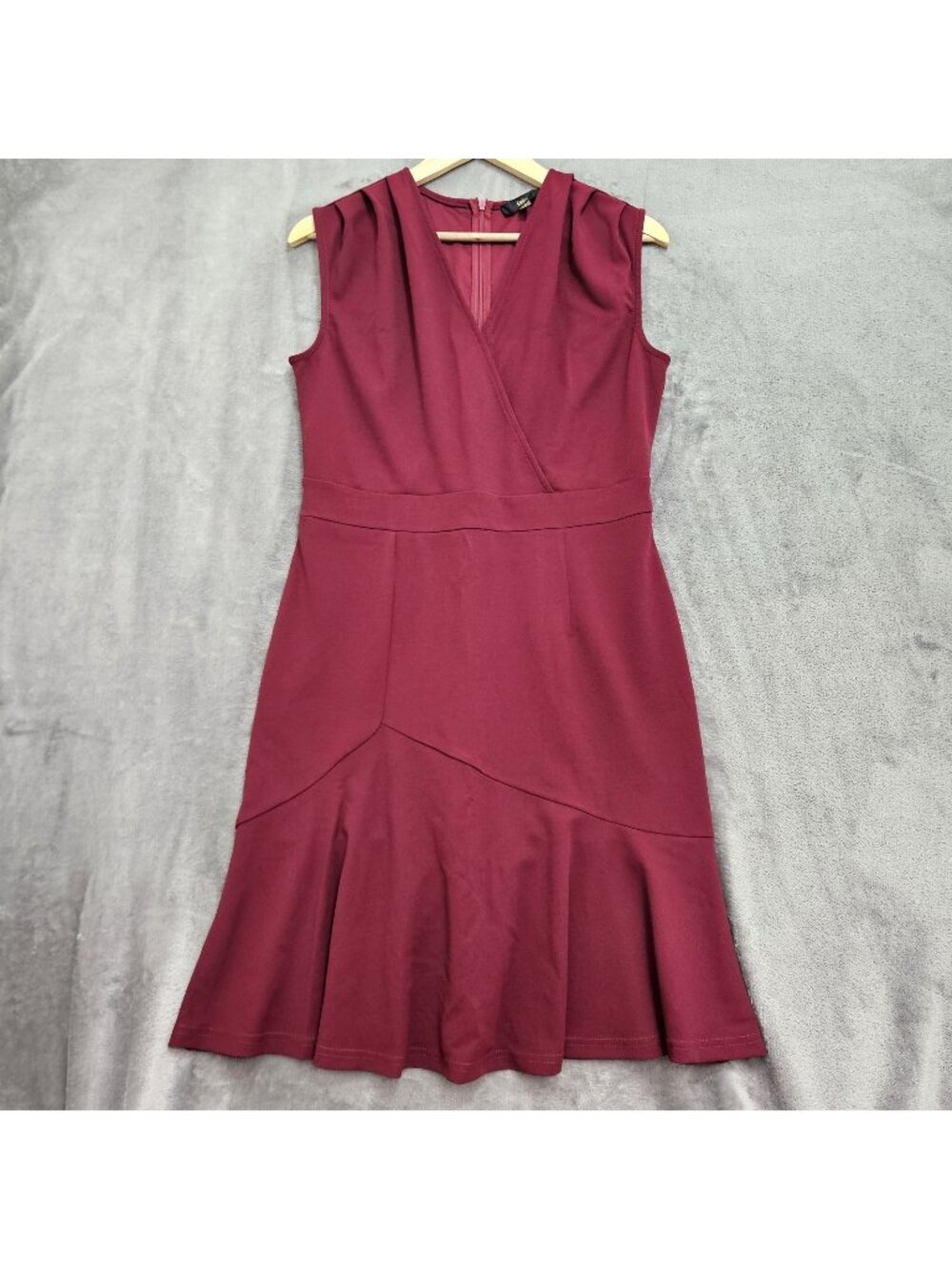 Womens Knitee Sleeveless Sheath Dress Crimson Size XL Zip Up Ruffle Wrap Bottom